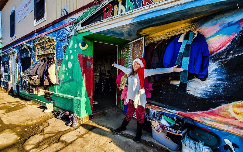 exterior of Wolf Point location with female employee