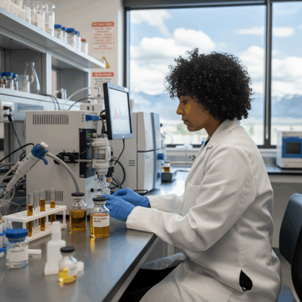 Scientist in lab performing cannabis purity test
