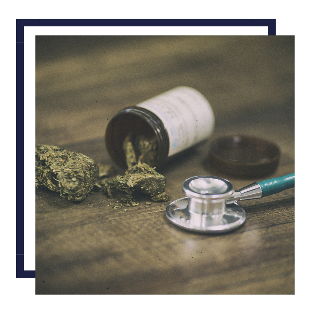 Stethescope with cannabis bottle